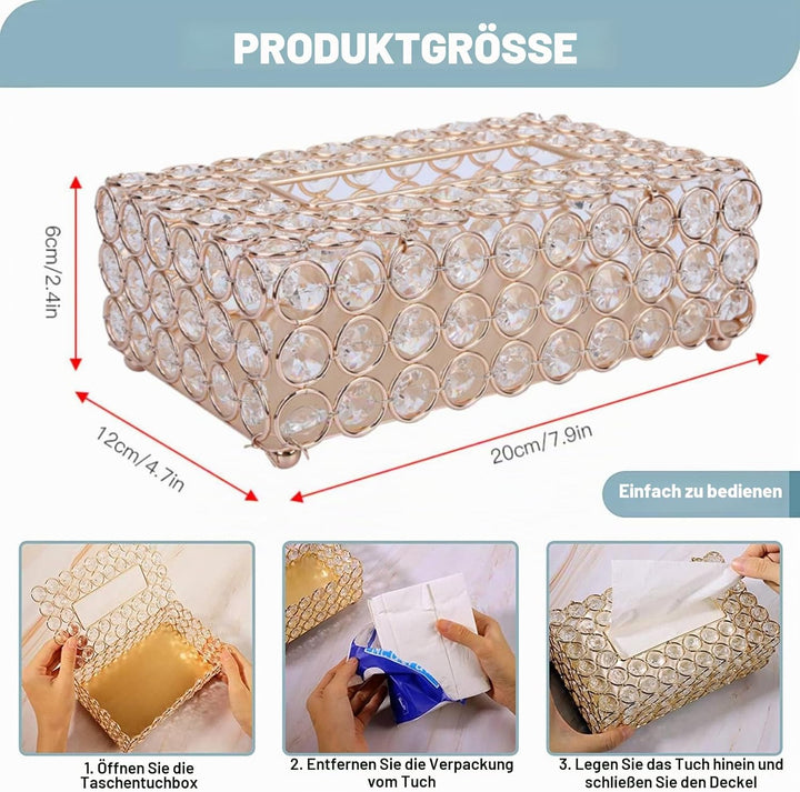 Dekorative Kristall Tissue Box, Rechteckige Tisch Taschentuchhalter Abdeckung Komestikbox Taschentuc