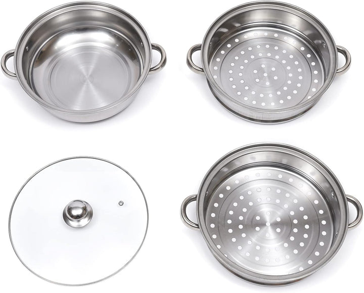 3-Schicht-Edelstahl-Dampfgarer Schnellkochtopf Dampfgarer mit Glasdeckel 28cm Suppen-Dampfgarer