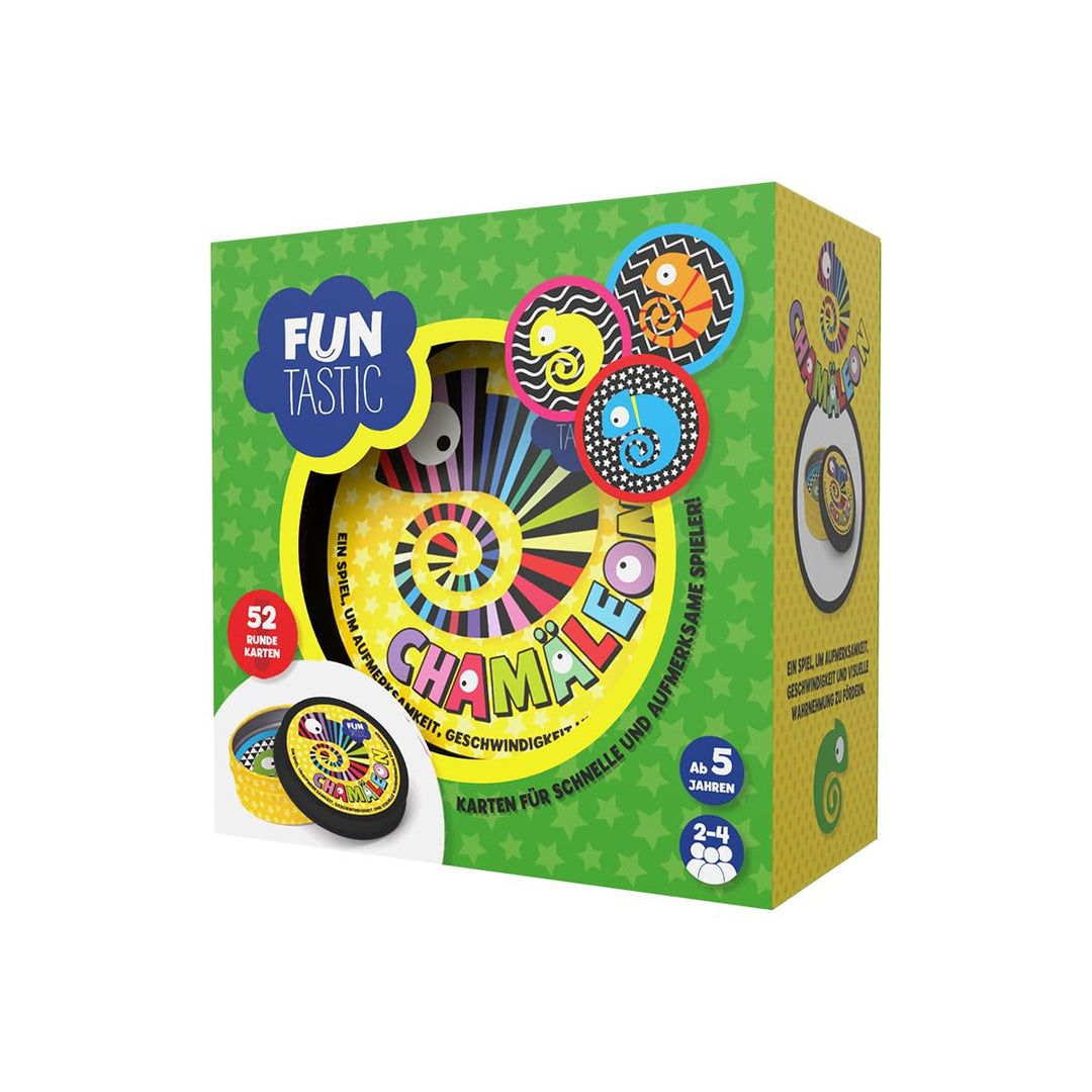 IMAGILAND Chamäleon Kartenspiel – Schnelles Reaktions- & Wahrnehmungs- Spiel mit 52 runden Karten in