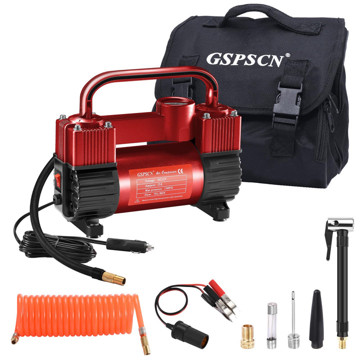 GSPSCN Robuster Reifenfüller, Doppelzylinder, tragbarer Metall, DC 12 V, Luftkompressor, 150 PSI, Re