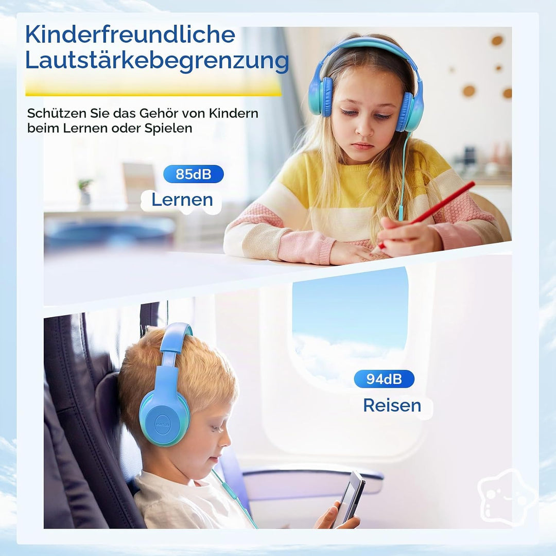 EarFun Kinder Kopfhörer, Kopfhörer Kinder USB C, 85/94dB Lautstärkenbegrenzer, HiFi Klang, faltbar,