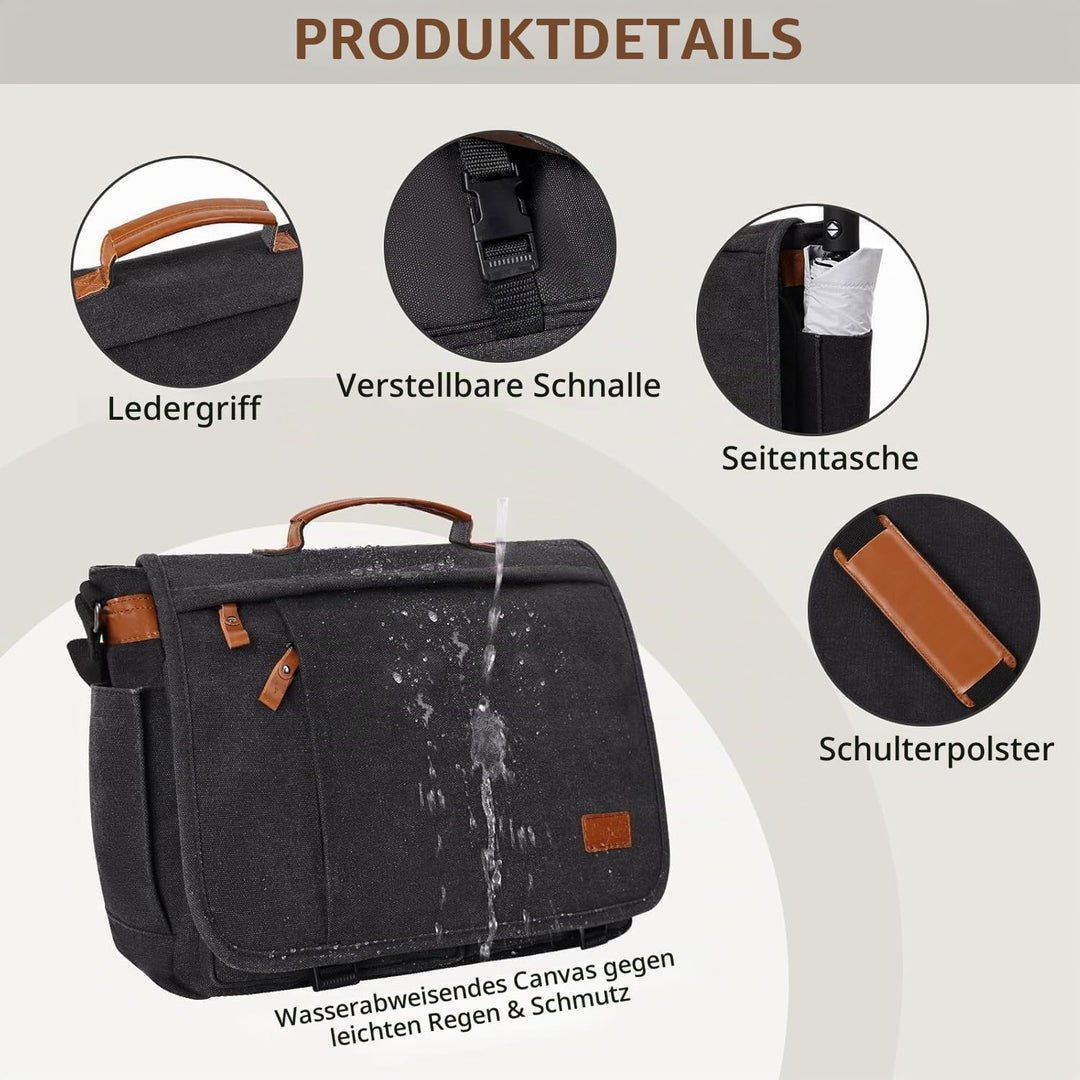 ESTARER Laptoptasche 17 Zoll Umhängetasche Herren Canvas für Arbeit Uni Grau Dunkelgrau 17-17.3 Zoll