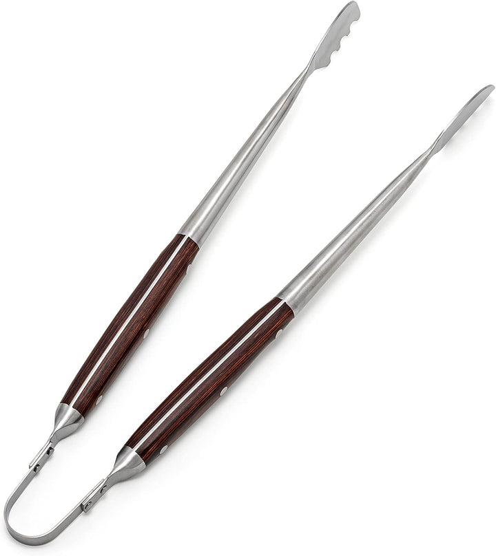 TBS Deluxe Edelstahl Besteck Set mit Holzgriff 3-er Set mit Grillwender, Grillgabel und Grillzange