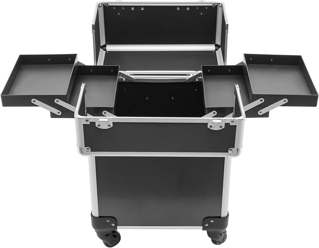 Schwarz Grosser Schminkkoffer, Kosmetikkoffer Trolley 360° Drehbare Kosmetik Trolley Profi-Kosmetik