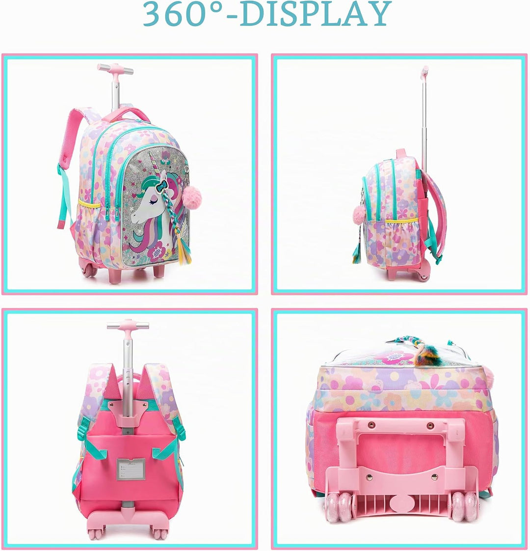 HTgroce Trolley Rucksack Mit Rollen, Federmäppchen, Lunch Tasche 3 in 1 Leicht Rolling Schulranzen f