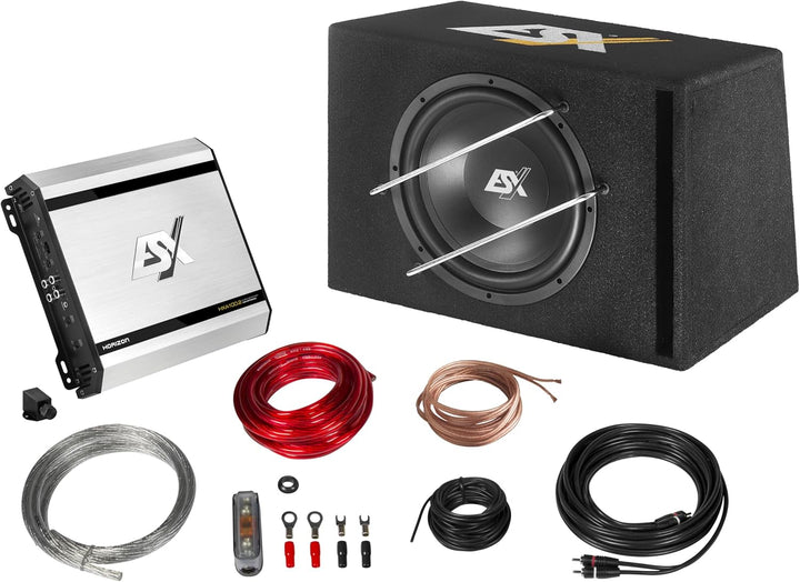 ESX HXP200 | 2-Kanal Basspaket mit 440W max | 30cm (12") Single-Bassreflex-System und 10qmm Verstärk