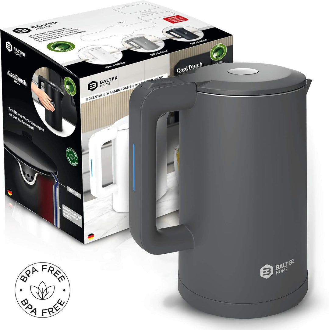 Balter Wasserkocher Edelstahl WK-4, 1,7 Liter, elektrischer Wasserkocher, Doppelwand Design, BPA fre