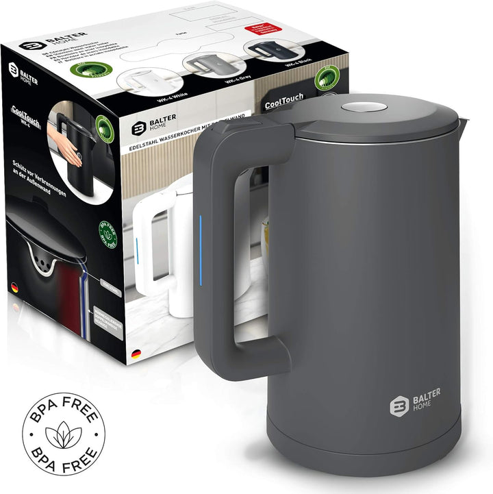 Balter Wasserkocher Edelstahl WK-4, 1,7 Liter, elektrischer Wasserkocher, Doppelwand Design, BPA fre