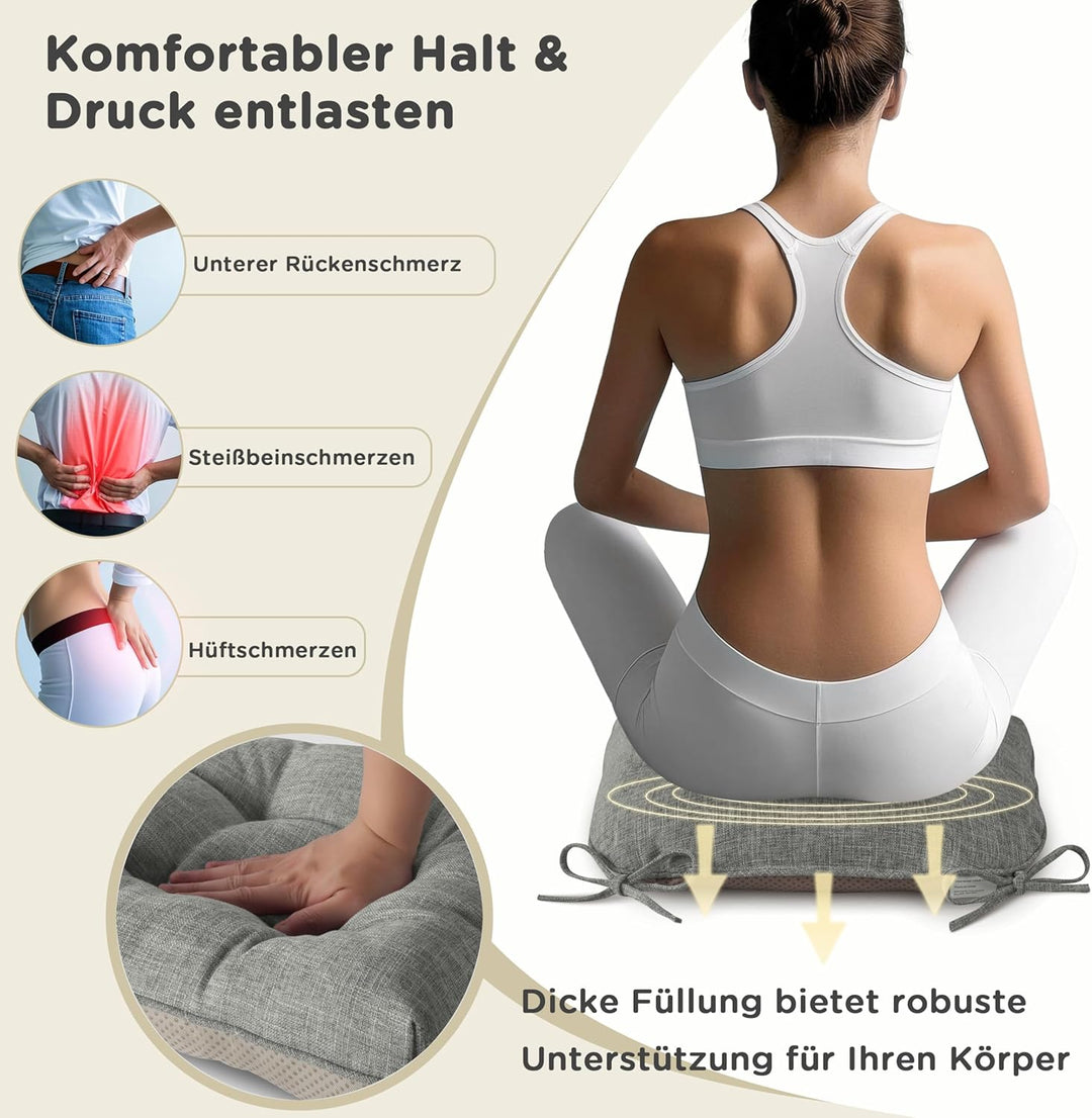 AddGrace 4er Set Stuhlkissen 46x44 cm Sitzkissen für Esszimmerstühle mit Bändern rutschfeste Sitzkis