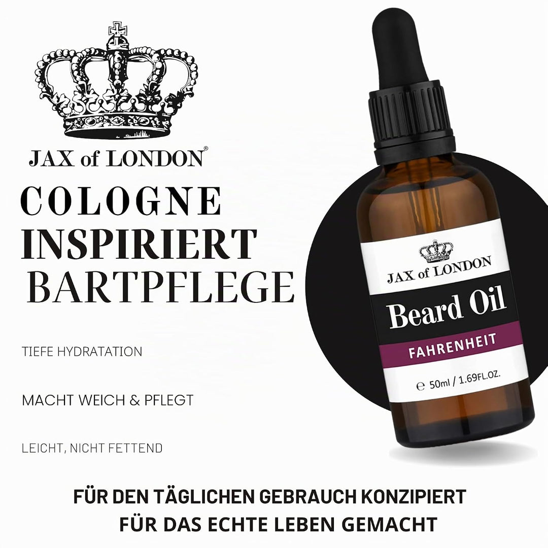 Jax of London Fahrenheit Bartöl für Männer 50ml, Bartpflegeöl, Bartwachstumsöl für Männer, Besteht a