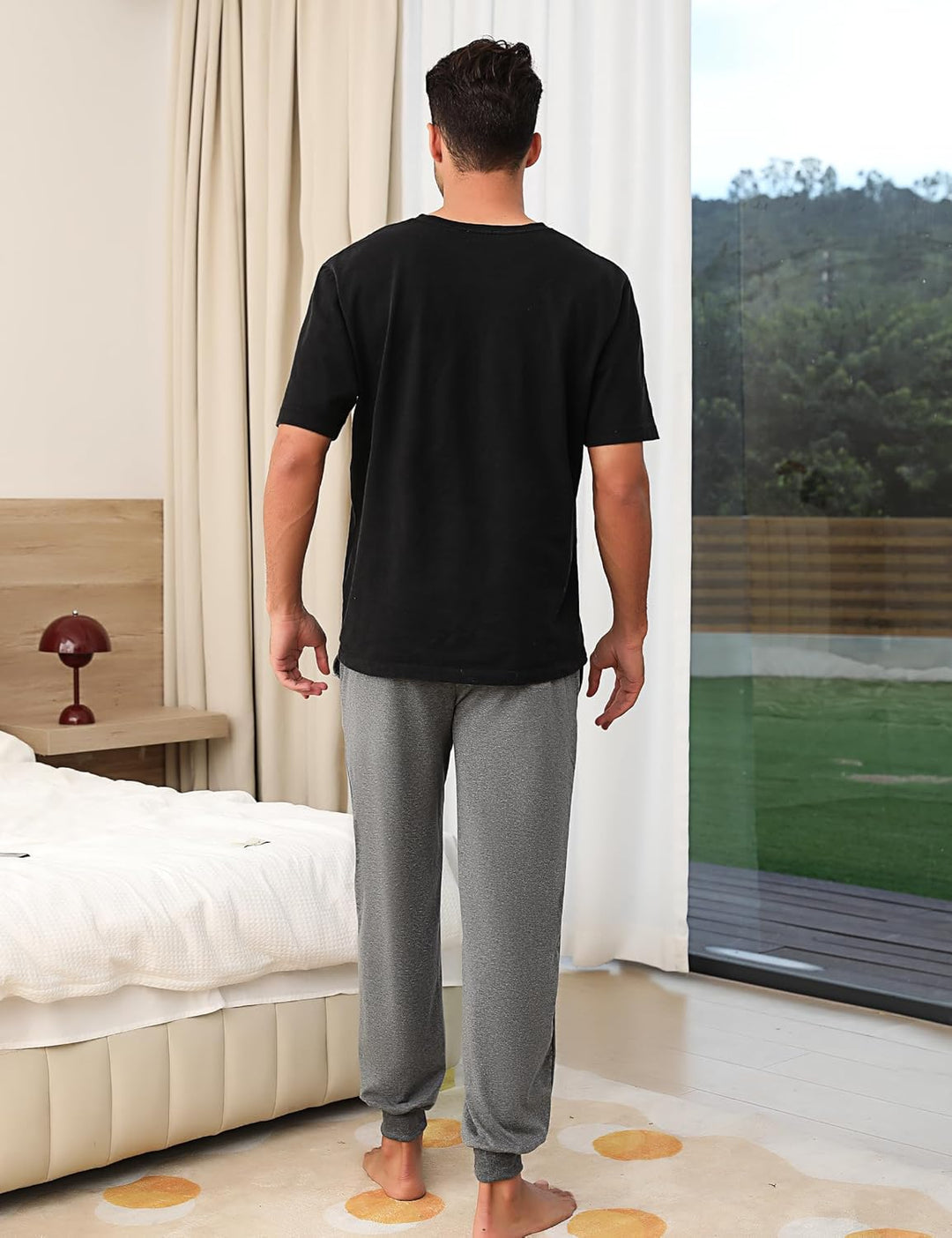 Marvmys Schlafanzughose Herren Lang mit Bündchen Einfarbige Pyjamahose für Männer Schlafhose Haushos