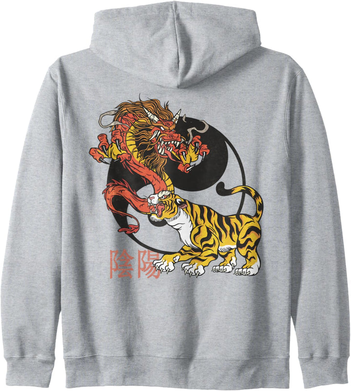 Chinesischer Drache Tiger Yin Yang Kapuzenjacke