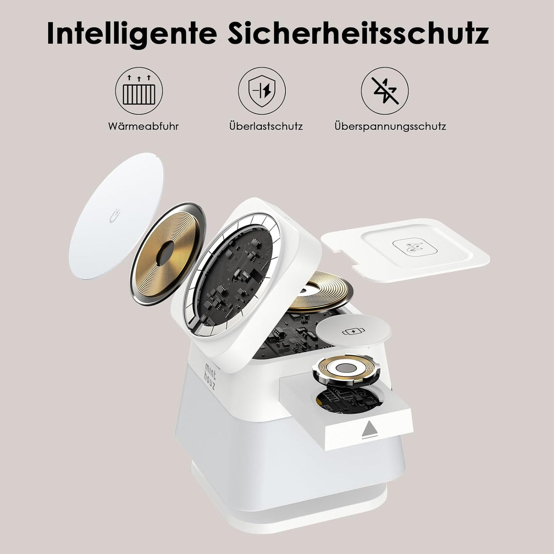 Minthouz 3-in-1 MagSafe Ladestation mit Nachtlicht, Induktive Ladestation für Apple Watch und iPhone