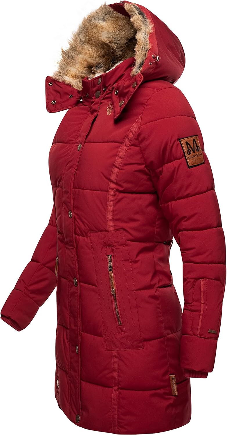 MARIKOO Damen Warmer Winter Steppmantel mit Kapuze Lieblings Jacke XS-XXL XS Blood Red, XS Blood Red