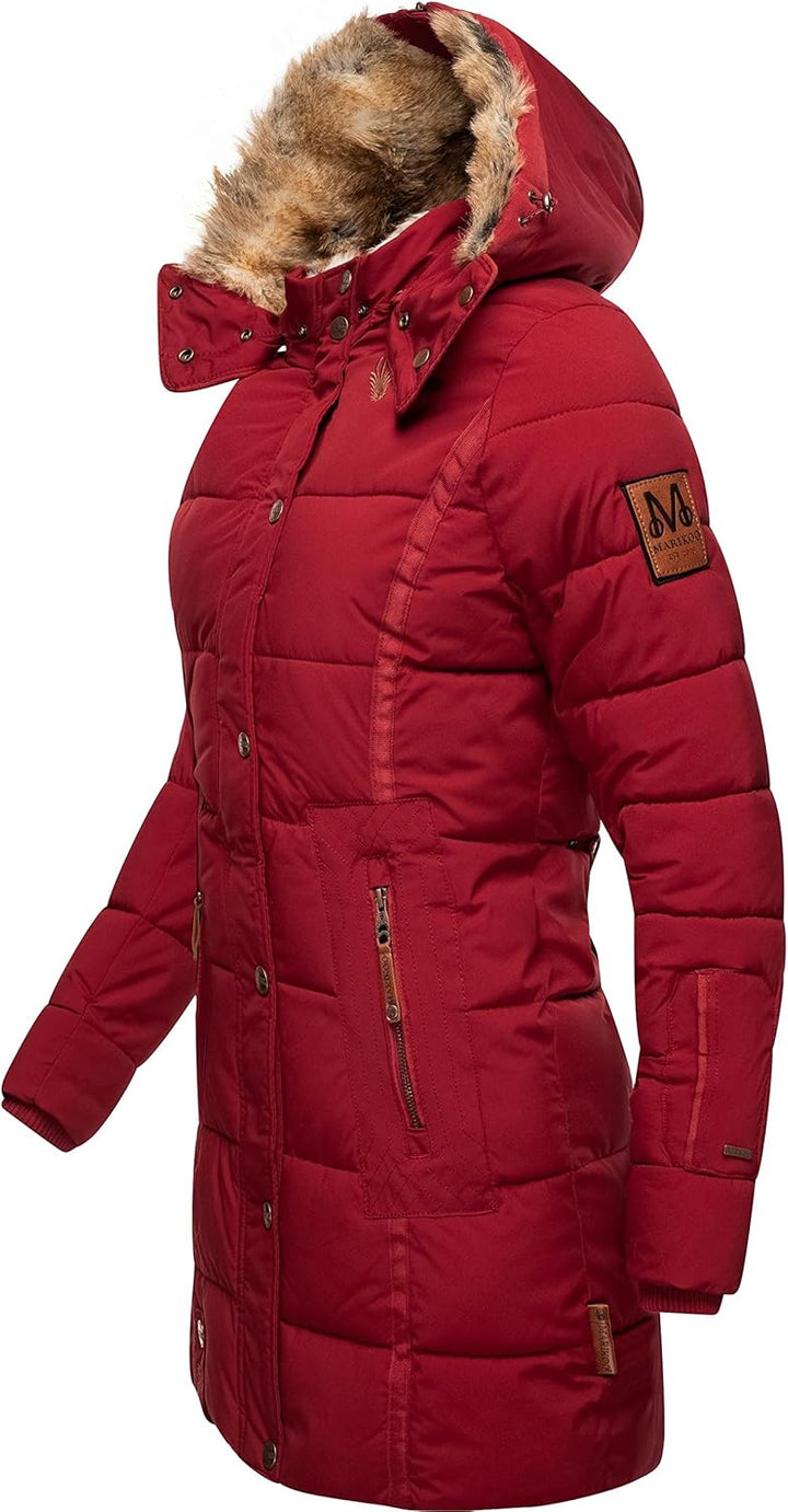 MARIKOO Damen Warmer Winter Steppmantel mit Kapuze Lieblings Jacke XS-XXL XS Blood Red, XS Blood Red