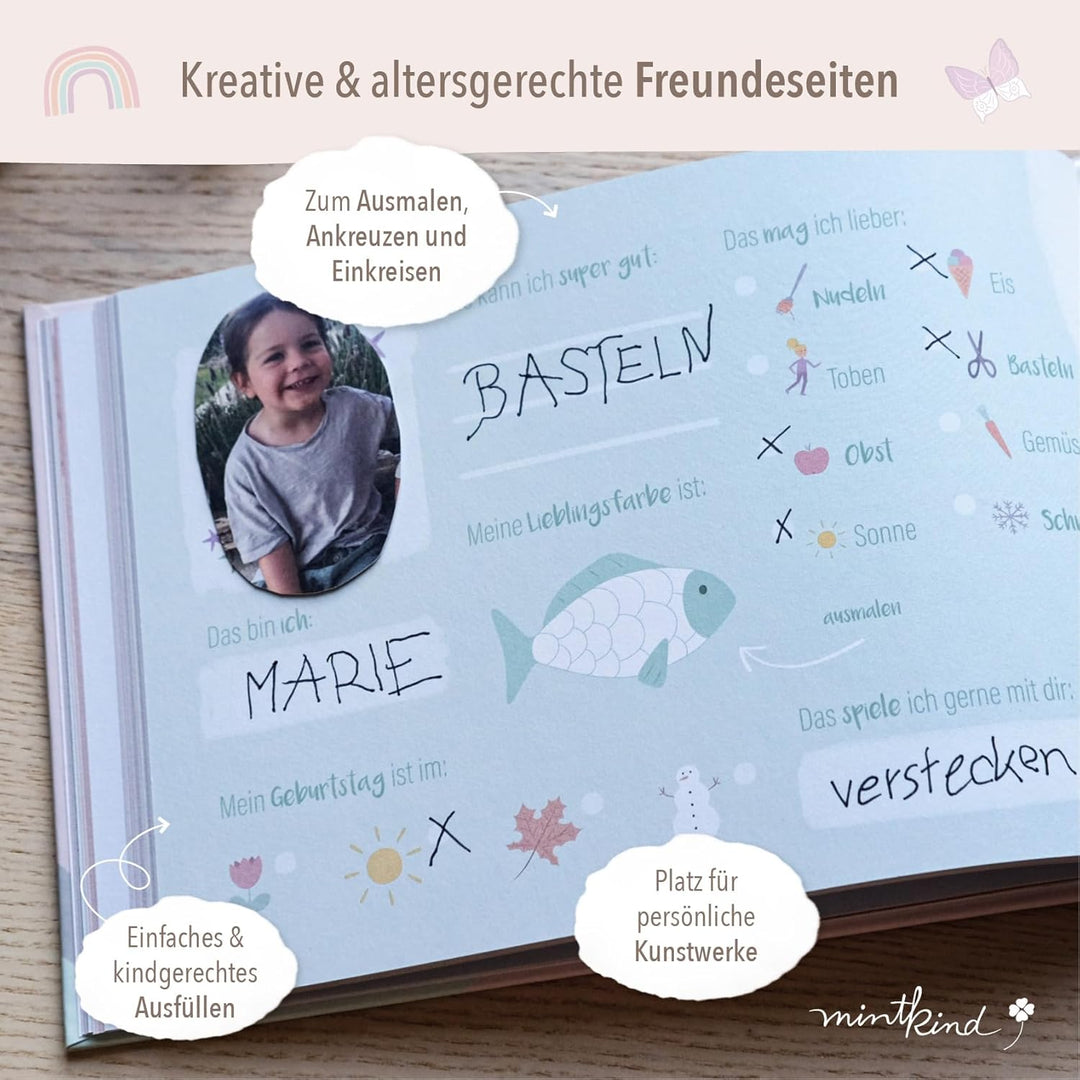 mintkind® „Meine Freunde“ Kindergarten Freundebuch Feenwelt | Freundebuch für den Kindergarten Junge