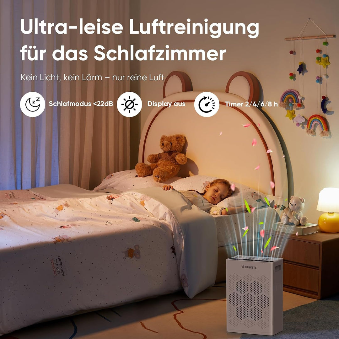 Luftreiniger für Allergiker, mit 2 × H14 HEPA Filtern & Waschbarem Vorfilter, CADR 350 m³/h, Grosse