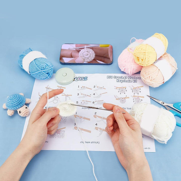 WEBEEDY 4 Sets DIY Häkel-Schildkröten-Schlüsselanhänger Anfänger-Schildkröten-Häkelset Für Erwachsen