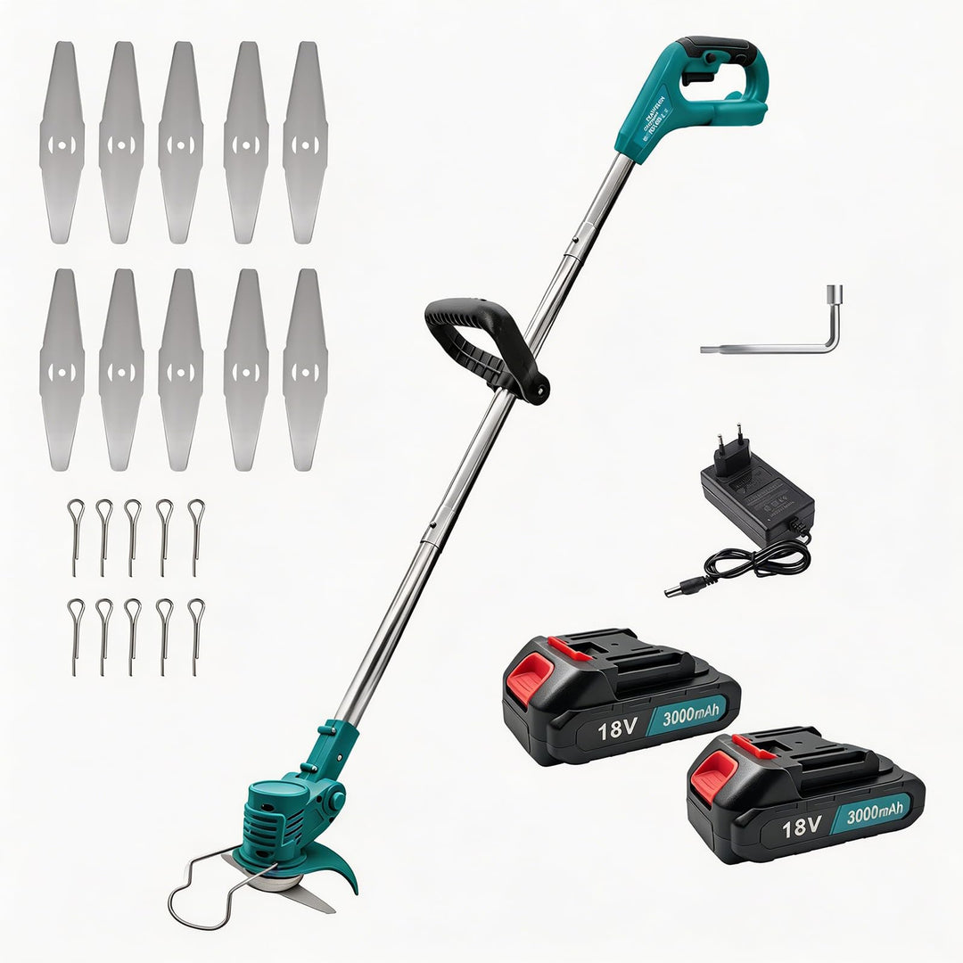 Akku Rasenmäher/Rasentrimmer, kabelloser Rasenmäher mit 2X 3,0Ah Akkus & Ladegerät, Verstellbarer &