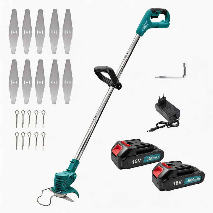 Akku Rasenmäher/Rasentrimmer, kabelloser Rasenmäher mit 2X 3,0Ah Akkus & Ladegerät, Verstellbarer &