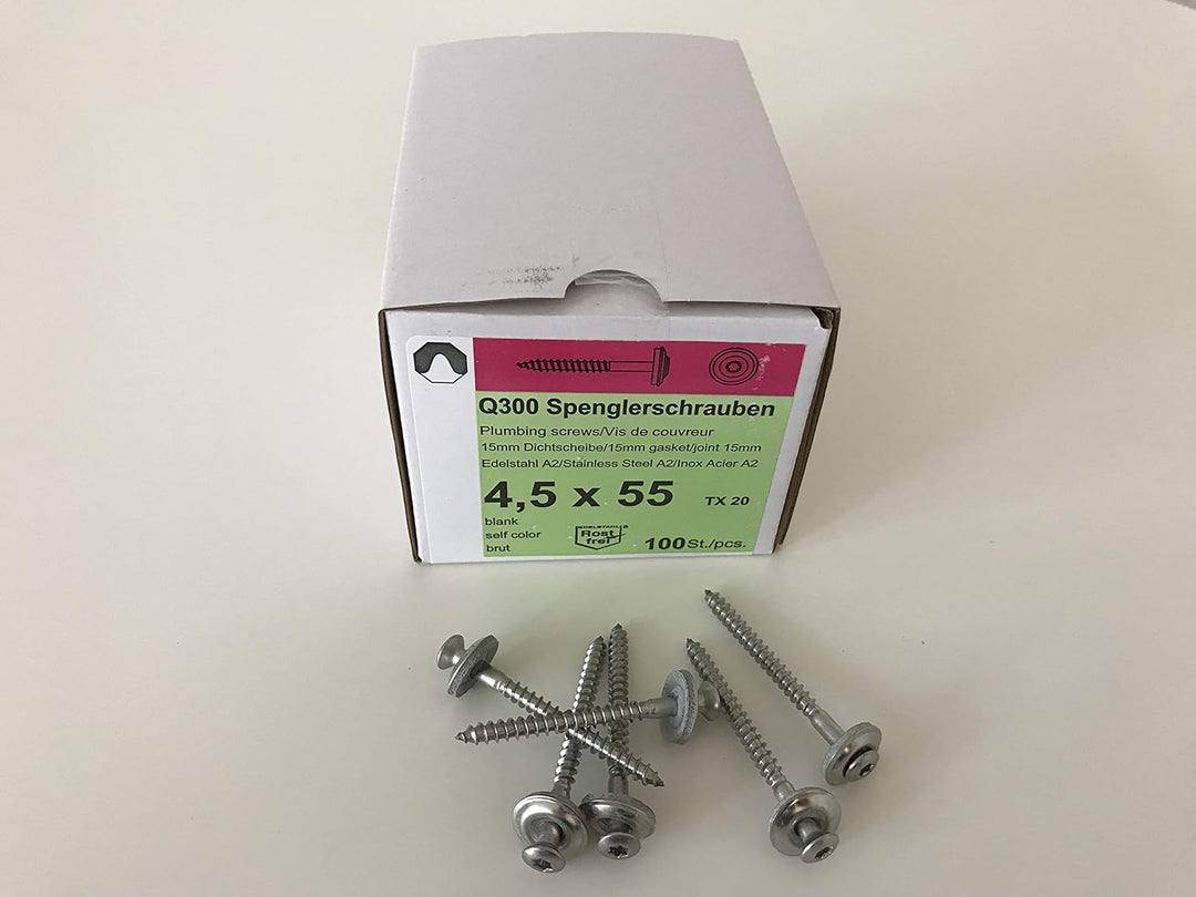 Set aus je 100 Stück Kalotten & Spengler-Schrauben TX20 EPDM-Dichtscheiben 4,5x55mm für Trapez-Sinus