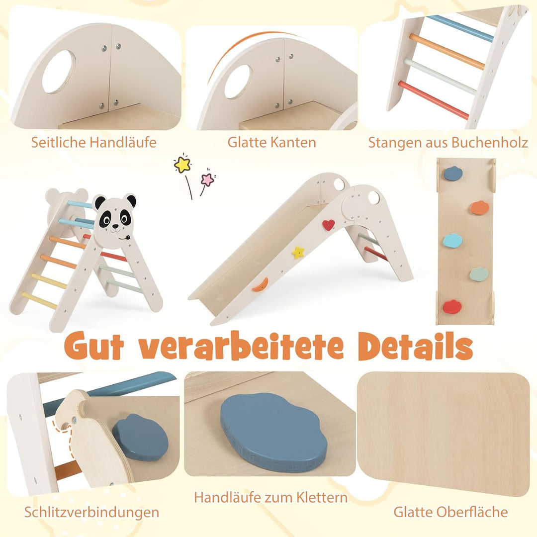 COSTWAY Kletterdreiecke Indoor 3er Set, klappabres Kletterdreieck mit Rutsche, Rampe, Kletterleiter,