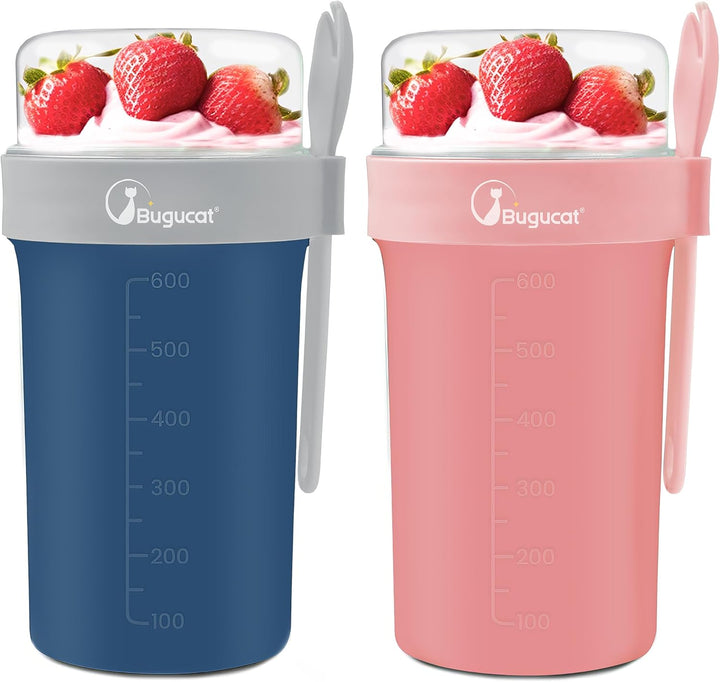Bugucat Müslibecher to Go 2er Set, Joghurtbecher to Go 760ml+230ml mit Dressing Behälter Müsli to go