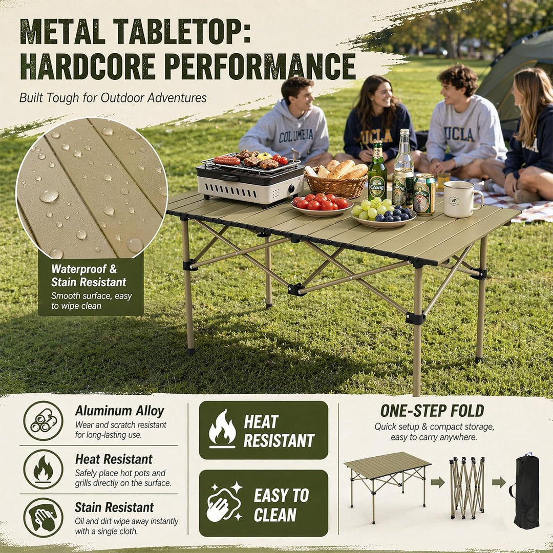 Campingtisch klappbar 96x54x55,5cm mit aufrollbarer Tischplatte aus Kohlenstoffstahl, Tragbarer Falt
