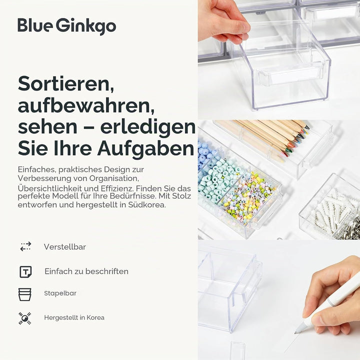 BLUE GINKGO Grosser Aufbewahrungsschrank mit 12 Schubladen – stapelbare Perlen- und Bastelaufbewahru