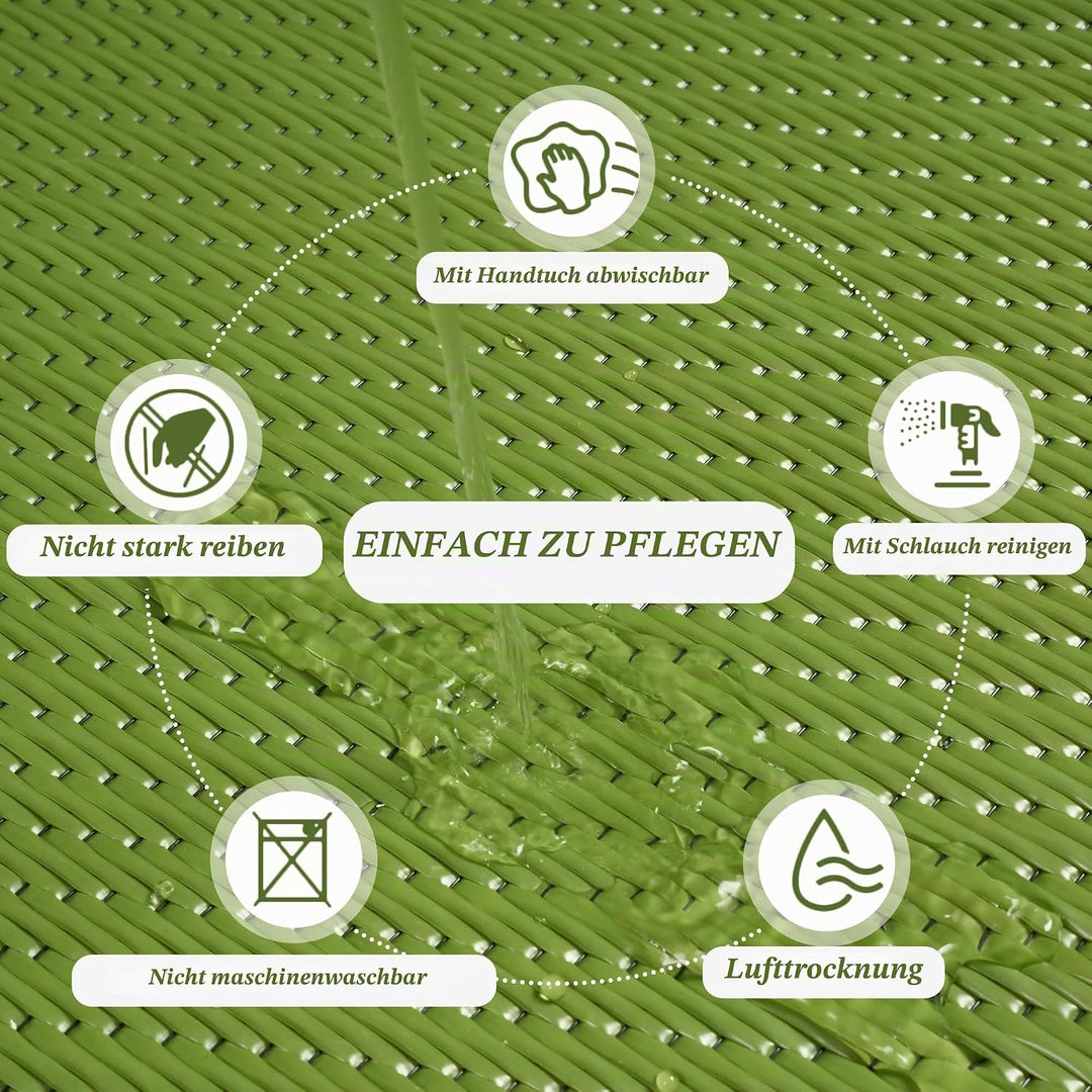 Outdoor Teppich Wetterfest 180x270cm Gras Grün Kunststoff Picknickdecken Wasserfest Reversible Campi