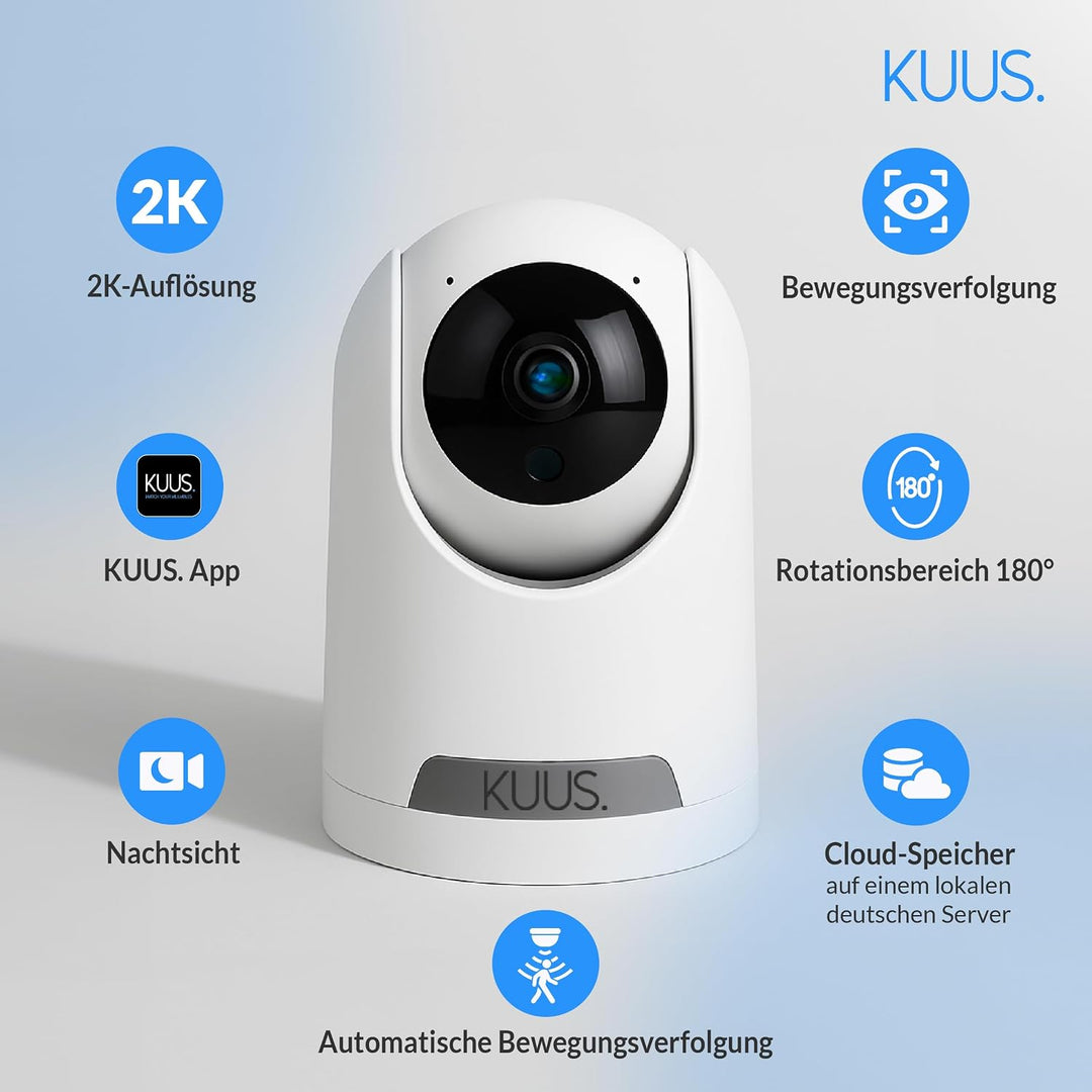 KUUS. BC1 – Überwachungskamera innen mit aufzeichnung, Videoüberwachung, 360 Grad Kamera, WLAN, Über