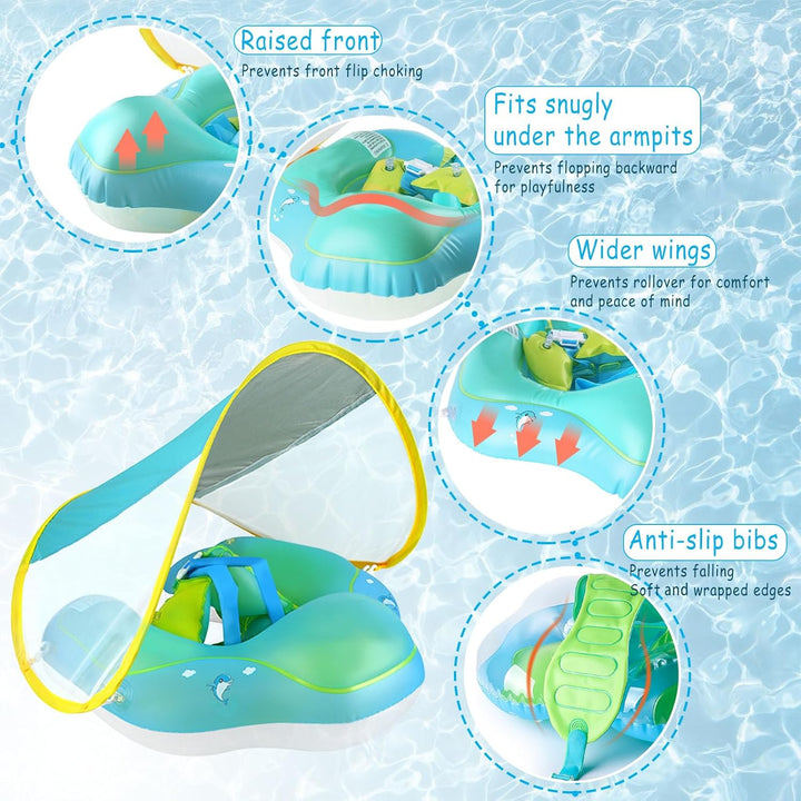ACTOYS Schwimmreifen Baby, Schwimmring Baby, Baby Schwimmring mit Sonnendach, Schwimmhilfe Baby Schw