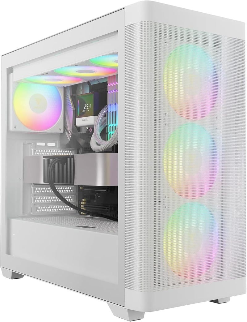 GAMDIAS Weisses ATX Mid-Tower-Computergehäuse aus gehärtetem Glas, Gaming-PC-Gehäuse unterstützt Dua