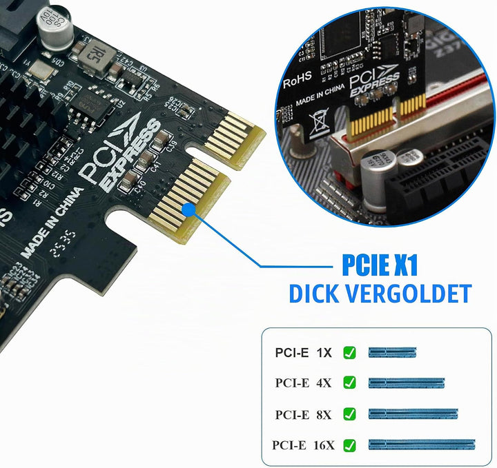 Interne 4-Port PCIe USB-Erweiterungskarte, USB 3.2 Gen 1 (5 Gbit/s), interner Hub-Adapter-Controller