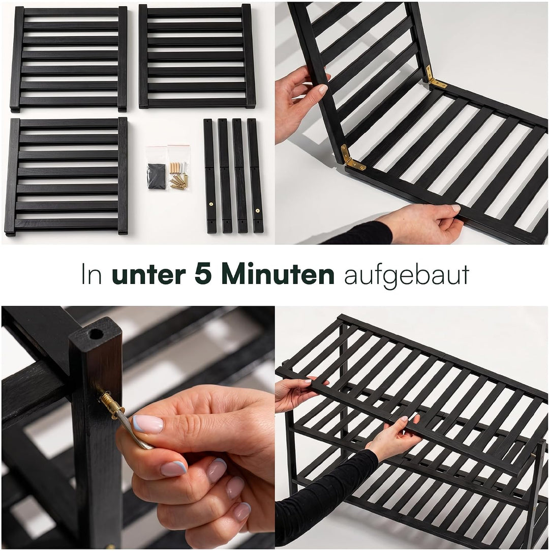 BAM BOO BOX - Schuhregal aus Bambus, Schuhablage mit 3 Ebenen, 68 x 28 x 46 cm, Erweiterbar Stapelba