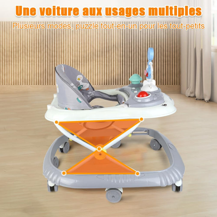 OHMG Babywalker Lauflernwagen, 5 in 1, Lauflernwagen, Wippfunktion, Babywippe mit Rollen, Licht, Mus