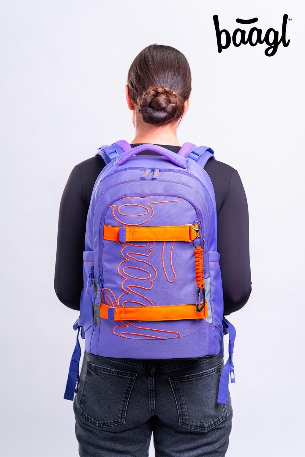 Baagl Schulrucksack Set Mädchen Teenager 3 Teilig Skate MAX 30 l - Orange | Skateboard Rucksack, erg