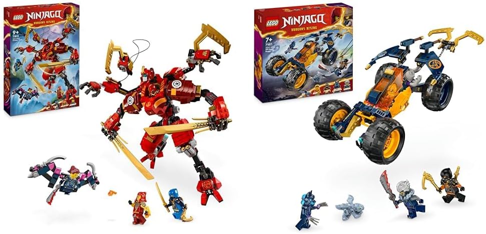 LEGO NINJAGO Kais Ninja-Kletter-Mech Set, Ninja-Spielzeug & NINJAGO Arins Ninja-Geländebuggy, Ninja-