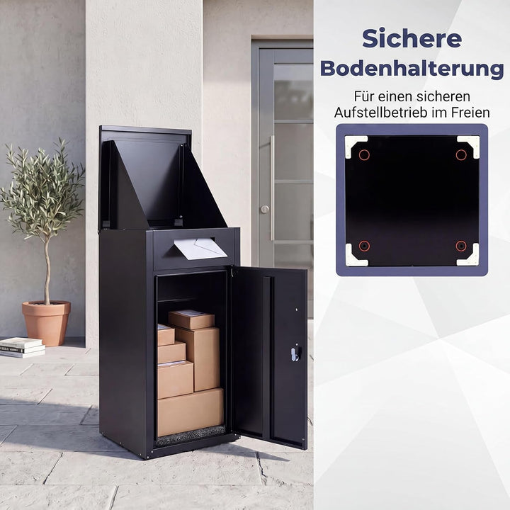 GYMAX Outdoor Paketbox, Paketbriefkasten mit Paketfach, Code-Schloss, Brief- &amp; Paketabgabeschlitz, B