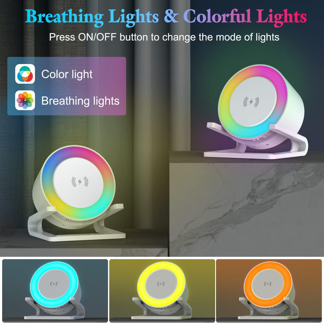 Bluetooth Lautsprecher mit Nachtlicht und Wireless Charger, Touch Dimmbar Nachttischlampe mit Gibt 5