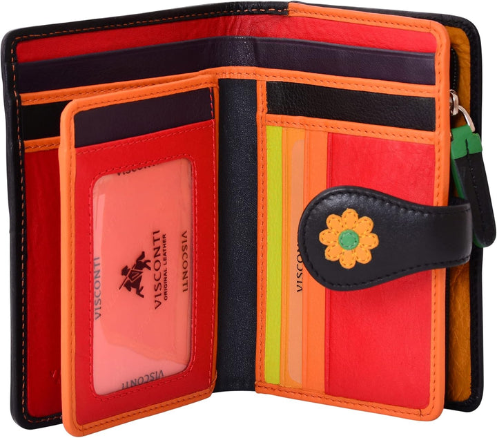 VISCONTI 100% Pur Leder Portemonnaie Damen RFID Schutz Geldbeutel Geldbörse Bifold Mehrfarbig Portmo