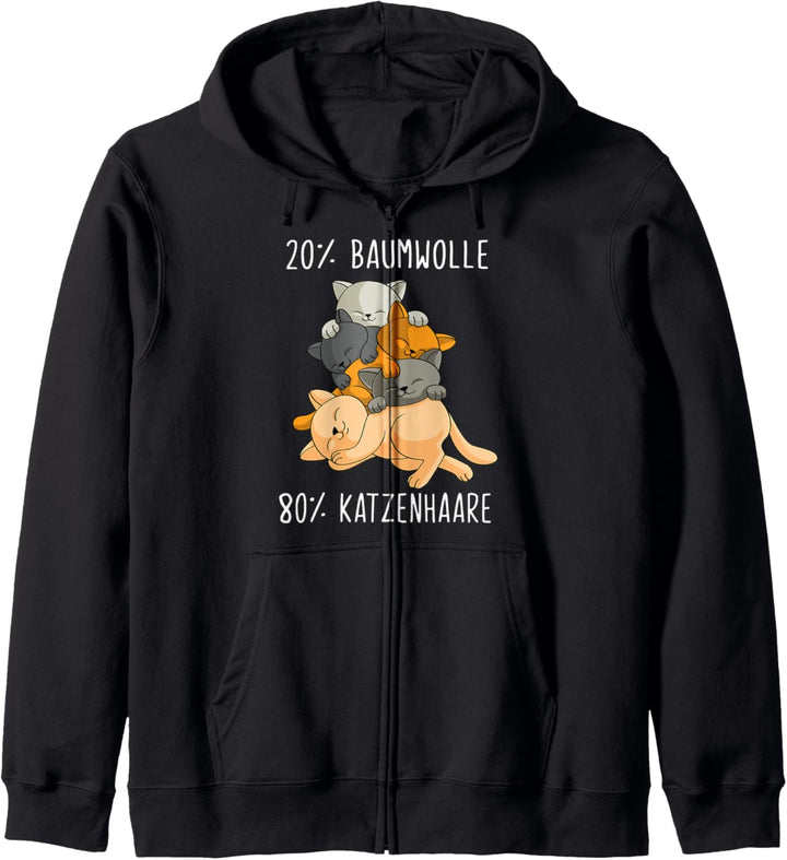 Damen Katzen Klamotten 20% Baumwolle 80% Katzenhaare Kapuzenjacke