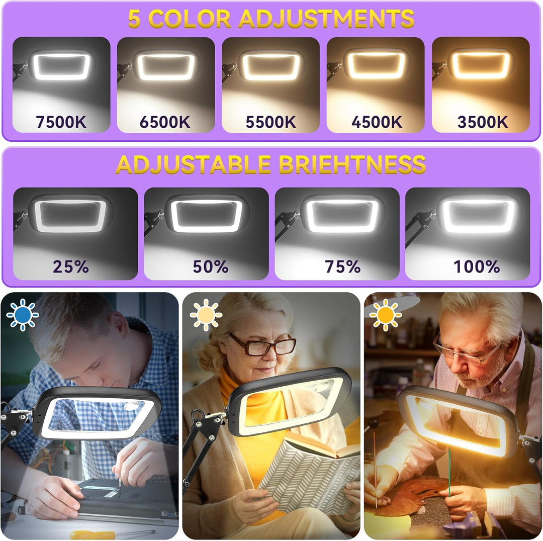 NZQXJXZ 10X 30X Rechteck Lupe mit Licht und Ständer, 60 LED-Beleuchtete Lupenlampe, 5 Farbmodi, 4 Di