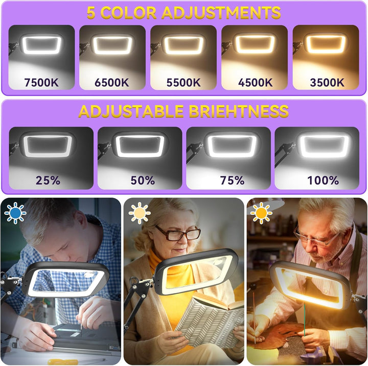 NZQXJXZ 10X 30X Rechteck Lupe mit Licht und Ständer, 60 LED-Beleuchtete Lupenlampe, 5 Farbmodi, 4 Di