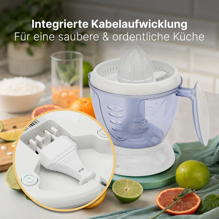 Clatronic® Saftpresse elektrisch | automatische Start-/Stoppfunktion | 1,2 Liter Orangensaftpresse |
