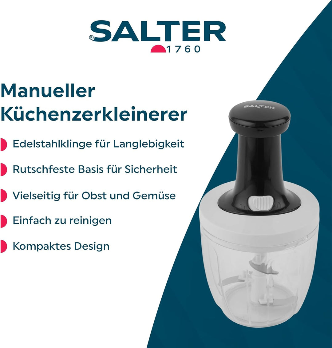 Salter BW12923EU7 Zerkleinerer – Manueller Handteller für Zwiebel, Pfeffer, Mahlgut, Küchenmaschine,
