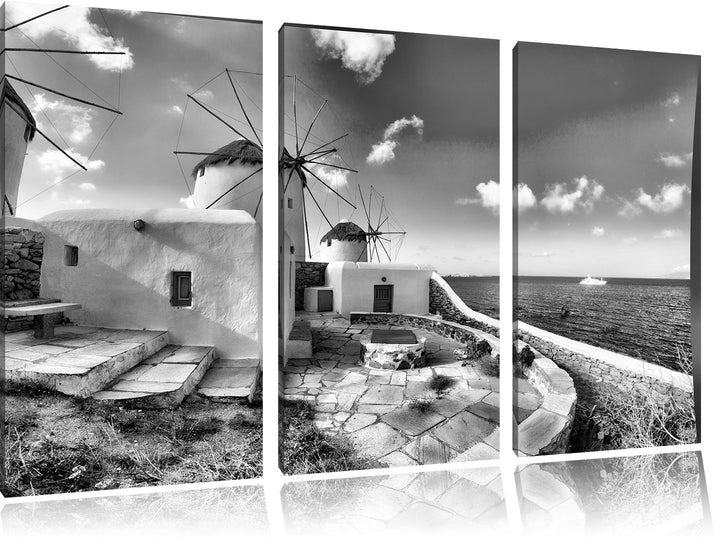 Pixxprint Windmühlen im Mittelmeer als Leinwandbild/Grösse: 3 Teilig (120x80) cm/Wandbild/Kunstdruck
