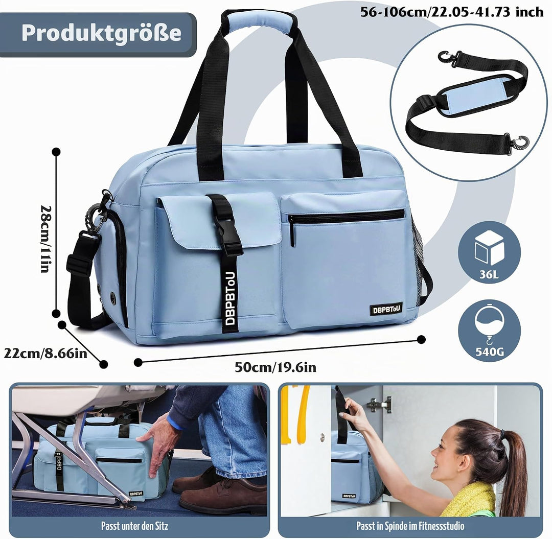 Sporttasche Damen Herren, Reisetasche mit Schuhfach, Trainingstasche mit Nassfach, wasserdichte Week