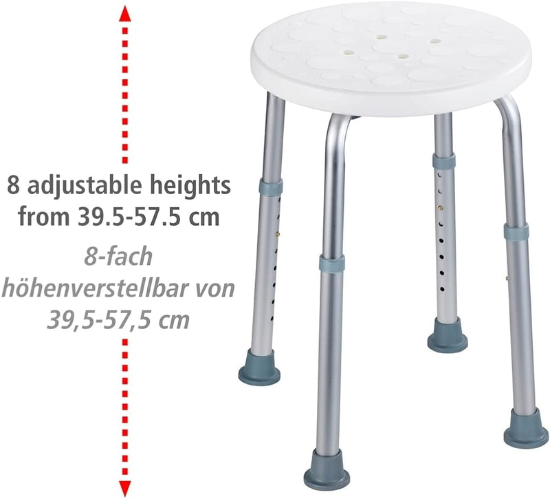 WENKO Duschhocker Secura höhenverstellbar - Wannenhocker, 120 kg Tragkraft, Kunststoff, 45.5 x 39.5-