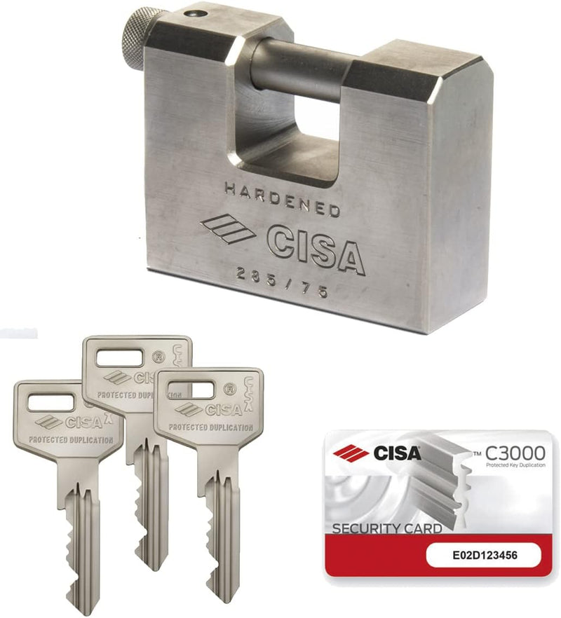 CISA 12855N7500000C3 Vorhängeschloss aus Stahl Monoblock Zylinder C3000, 75 mm